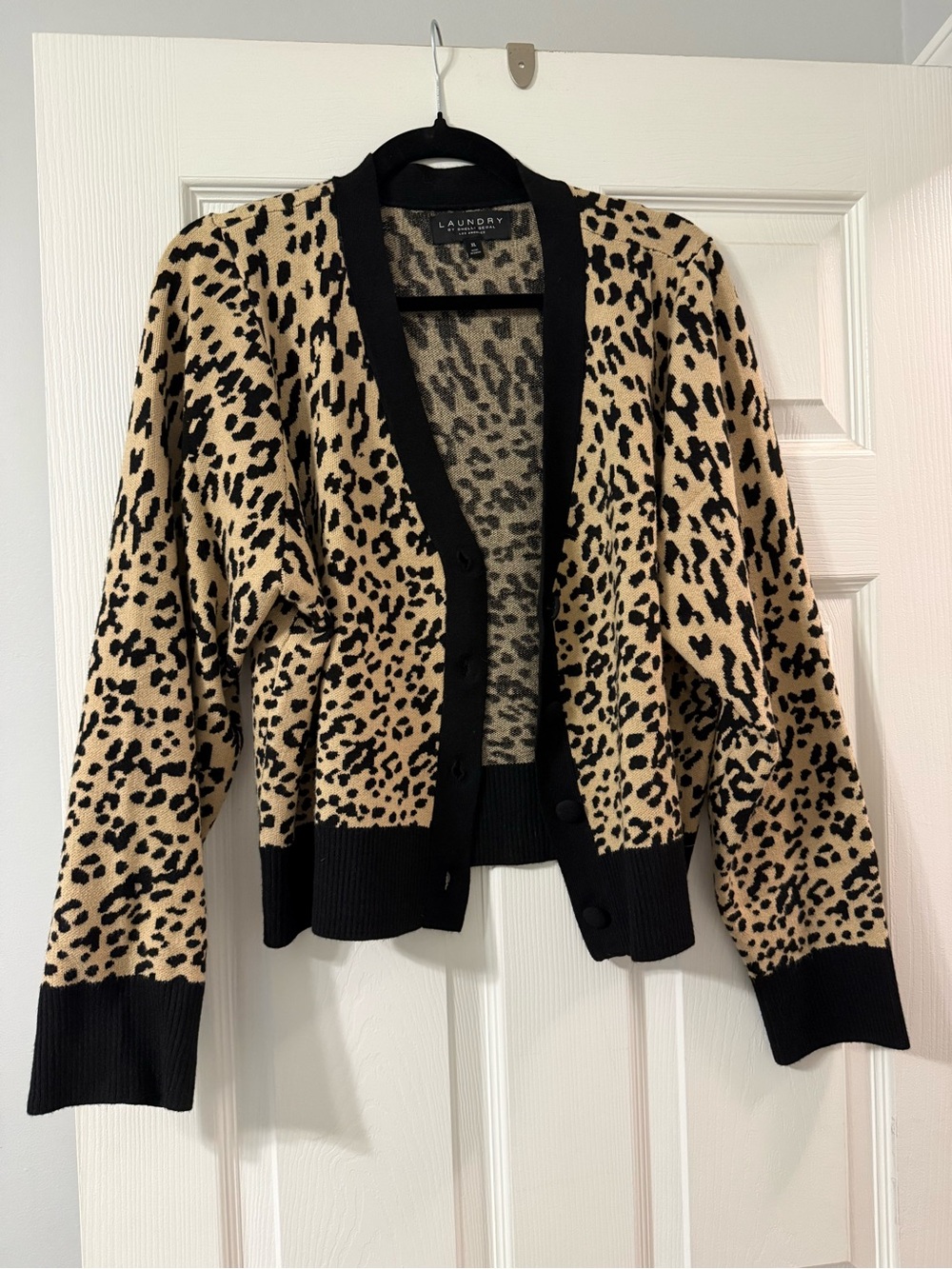 Laundry By Shelli Segal Tan and Black Leopard-Print Cardigan